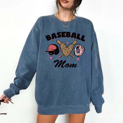 Baseball Mom Leopard Heart Game Day Love Mommy Comfort Colors Sweatshirt - Sportilla