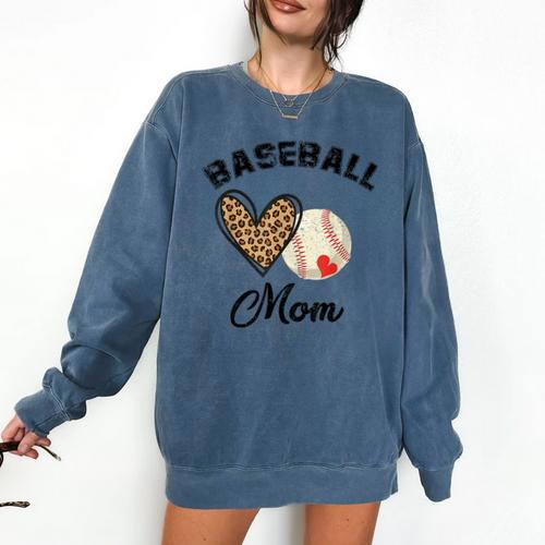 Baseball Mom Leopard Heart Baseball Player Kids Comfort Colors Sweatshirt - Sportilla