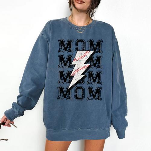 Baseball MOM Lightning Bolt Tshirt Retro Comfort Colors Sweatshirt - Sportilla