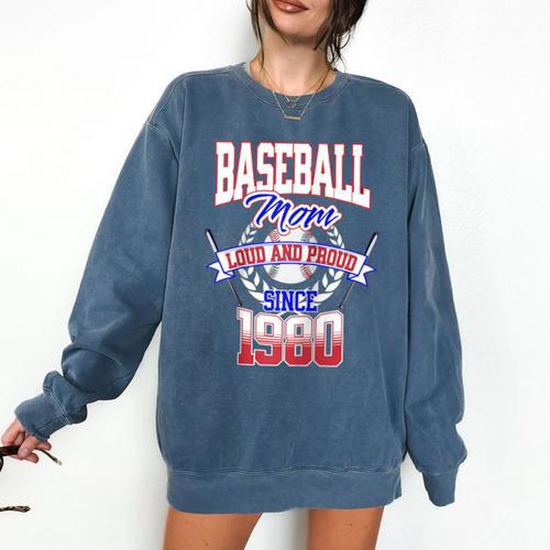 Baseball Mom Loud & Proud Since 1980 Raglan Baseball Tee Comfort Colors Sweatshirt - Sportilla
