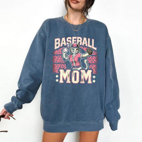 Baseball Mom Mama Mother's Cat In My Baseball Mom Era Comfort Colors Sweatshirt - Sportilla