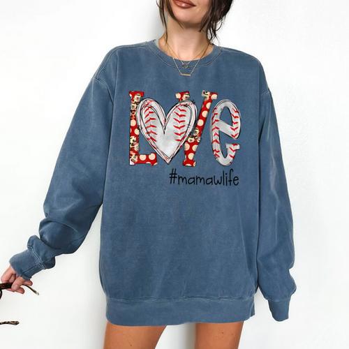 Baseball Mom Shirt Heart Love Baseball Mamawlife Comfort Colors Sweatshirt - Sportilla