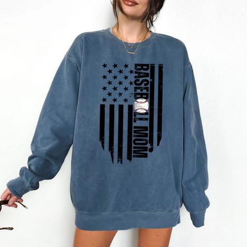 Baseball Mom USA Flag Baseball Mama Day Vibes Mama Comfort Colors Sweatshirt - Sportilla