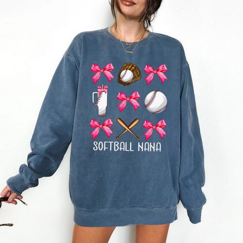 Baseball Nana Era Bows Baseball Mom Women Comfort Colors Sweatshirt - Sportilla
