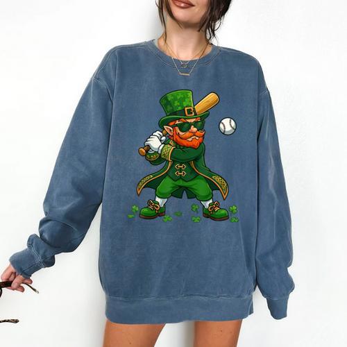 Baseball St Patricks Day Leprechaun Boys Girls Men Women Comfort Colors Sweatshirt - Sportilla