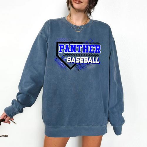 Blue Panther Baseball Home Plate Game Day Mascot Panther Comfort Colors Sweatshirt - Sportilla