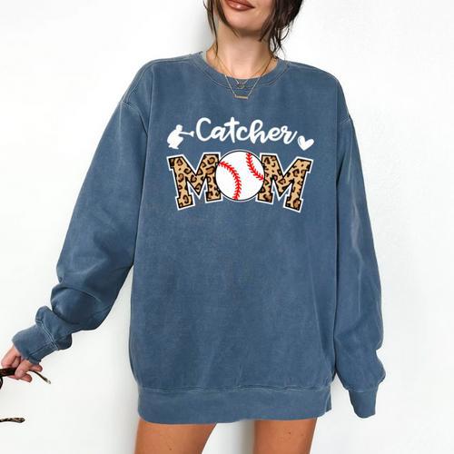 Catcher Mom Baseball Mom Leopard Game Day Comfort Colors Sweatshirt - Sportilla