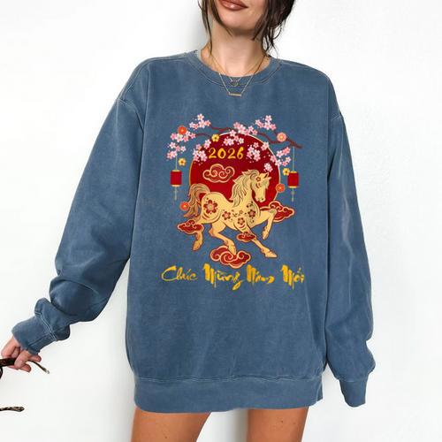 Chuc Mung NAM Moi 2026 Vietnamese Lunar New Year Of Horse Raglan Baseball Tee Comfort Colors Sweatshirt - Sportilla