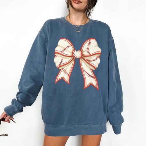 Coquette Bow Baseball Mama Baseball Mom Women Premium Comfort Colors Sweatshirt - Sportilla