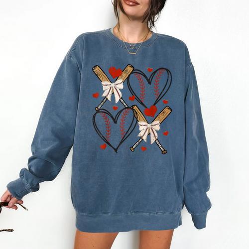 Coquette Bow XOXO Baseball Lover Heart Valentine Game Day Comfort Colors Sweatshirt - Sportilla