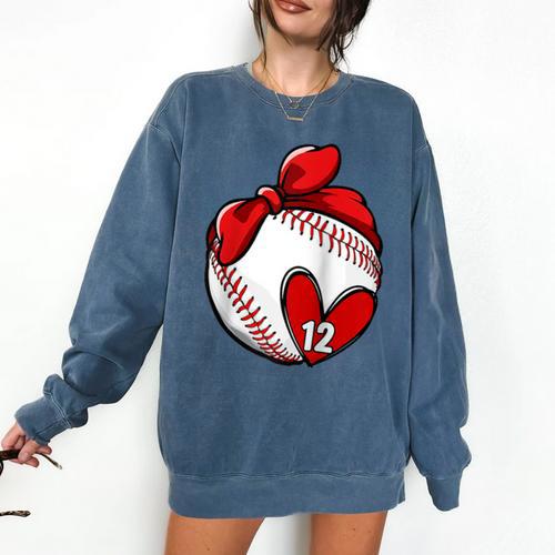 Custom Baseball Mom Number 12 Heart For Mom Mommy Raglan Baseball Tee Comfort Colors Sweatshirt - Sportilla