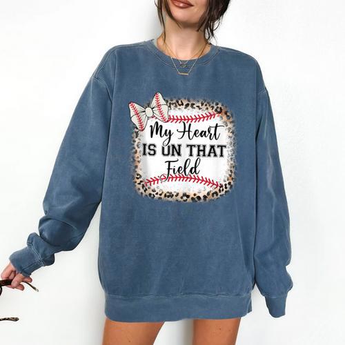 Cute Baseball Mom My Heart On That Field Sister Girl Toddler Comfort Colors Sweatshirt - Sportilla