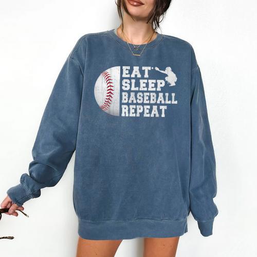 Eat Sleep Baseball Repeat Catcher Boys Youth Men Comfort Colors Sweatshirt - Sportilla