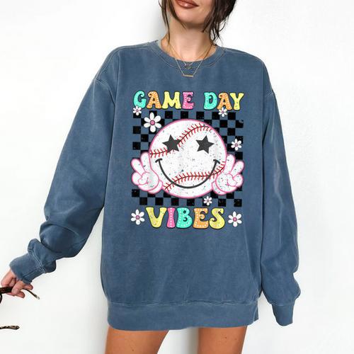 Game Day Vibes Softball Baseball Groovy Game Day Girls Women Comfort Colors Sweatshirt - Sportilla