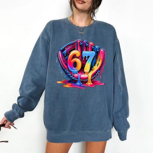 Gen Alpha Slang Ice Cream Drip Six Seven 67 Baseball Catcher Comfort Colors Sweatshirt - Sportilla