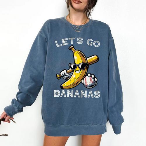 Lets Go Bananas Baseball Retro Sports Boys Kids Men Youth Premium Tri-Blend Comfort Colors Sweatshirt - Sportilla