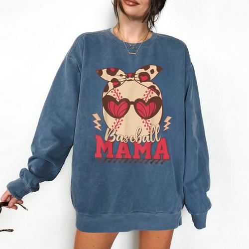 Heart Glasses Baseball Mama Baseball Mom Mother's Day Comfort Colors Sweatshirt - Sportilla