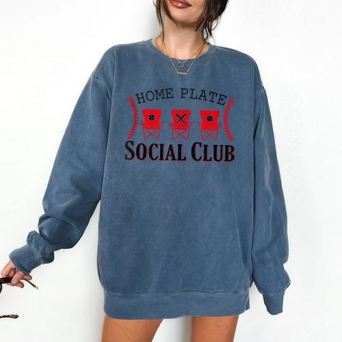 Home Plate Social Club Softball Season Baseball Mom Comfort Colors Sweatshirt - Sportilla