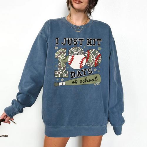 Kids I Just Hit 100 Days Boys 100 Days Of School Baseball Kids Comfort Colors Sweatshirt - Sportilla