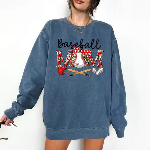 Leopard Baseball Mom Game Day Vibes Mother's Day Comfort Colors Sweatshirt - Sportilla