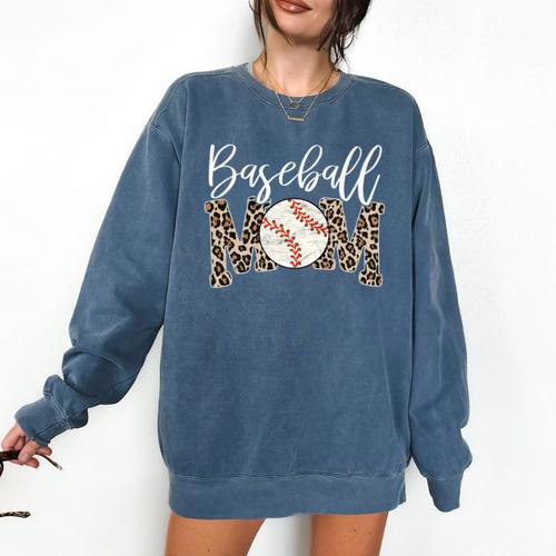 Leopard Baseball Mom Matching Baseball Mama Family Matching Premium Comfort Colors Sweatshirt - Sportilla