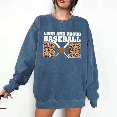 Loud And Proud Baseball Mom Leopard Mama Loves Comfort Colors Sweatshirt - Sportilla