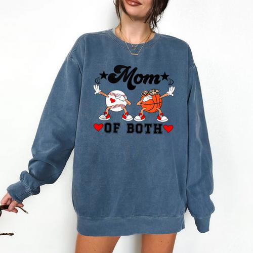 Mom Of Both Basketball Baseball Mom Comfort Colors Sweatshirt - Sportilla