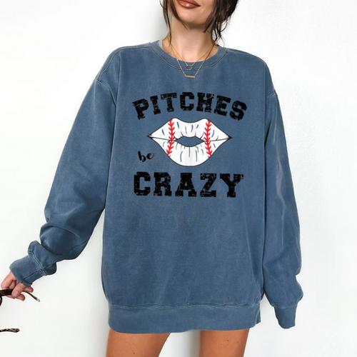 Pitches Be Crazy Baseball Moms Softball Players Hey Batter Comfort Colors Sweatshirt - Sportilla