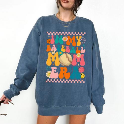 Retro Groovy In My Baseball Mom Era Happy Women Premium Comfort Colors Sweatshirt - Sportilla