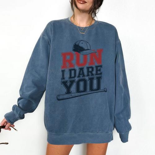 Run I Dare You Baseball Catcher Player Fan Comfort Colors Sweatshirt - Sportilla