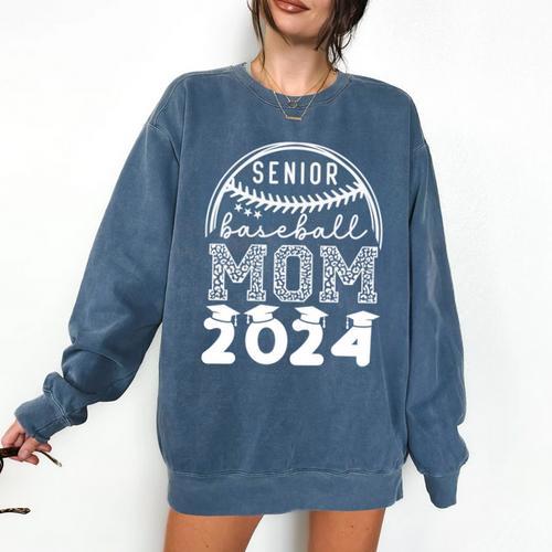 Senior Baseball MOM 2024 Graduation Caps Comfort Colors Sweatshirt - Sportilla
