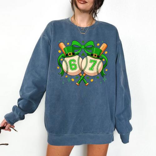 Six Seven 67 Meme Baseball Coquette Bow St Patrick's Day Comfort Colors Sweatshirt - Sportilla
