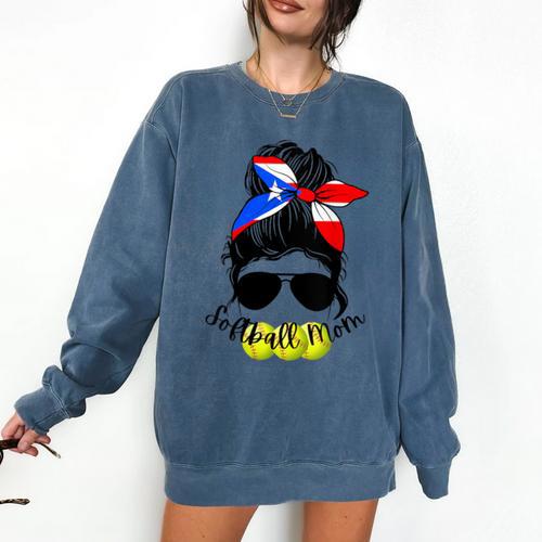 Softball Mom Puerto Rican Mom Spanish Baseball Mom Tote Comfort Colors Sweatshirt - Sportilla