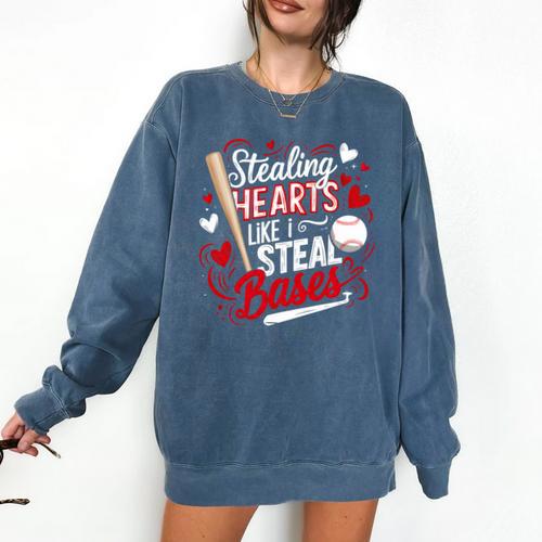 Stealing Hearts Like I Steal Bases Softball Baseball Batter Comfort Colors Sweatshirt - Sportilla