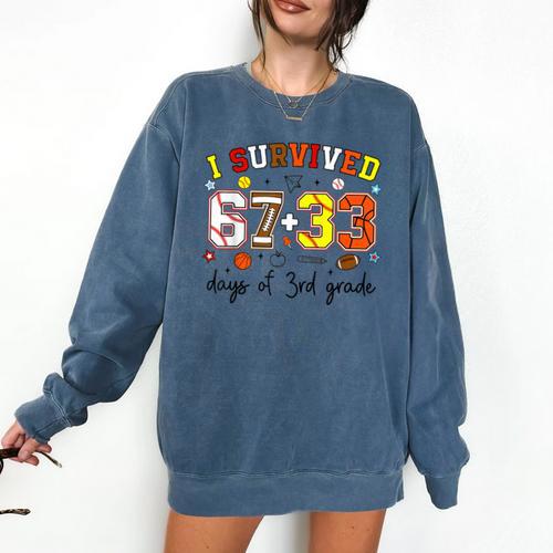 I Survived 6733 Days Baseball Football Softball 3rd Grade Comfort Colors Sweatshirt - Sportilla