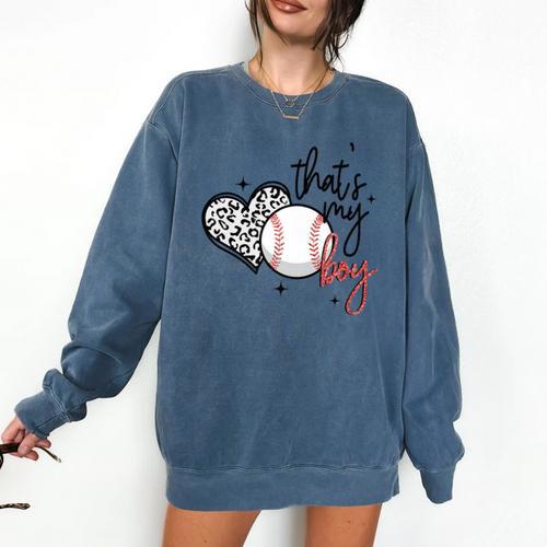 That's My Boy Leopard Heart Baseball Mom Premium Comfort Colors Sweatshirt - Sportilla