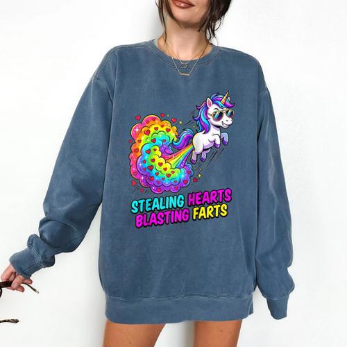 Unicorn Fart Valentine Stealing Hearts Blasting Farts Raglan Baseball Tee Comfort Colors Sweatshirt - Sportilla