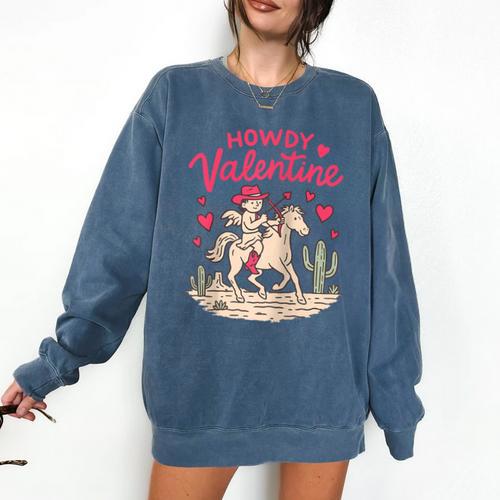 Valentine’s Day Western Life Cowboys Cupid Howdy Valentine Raglan Baseball Tee Comfort Colors Sweatshirt - Sportilla