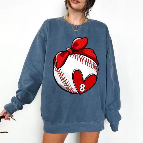 Womens Custom Baseball Mom Number 8 Heart For Mom Mommy Premium Comfort Colors Sweatshirt - Sportilla