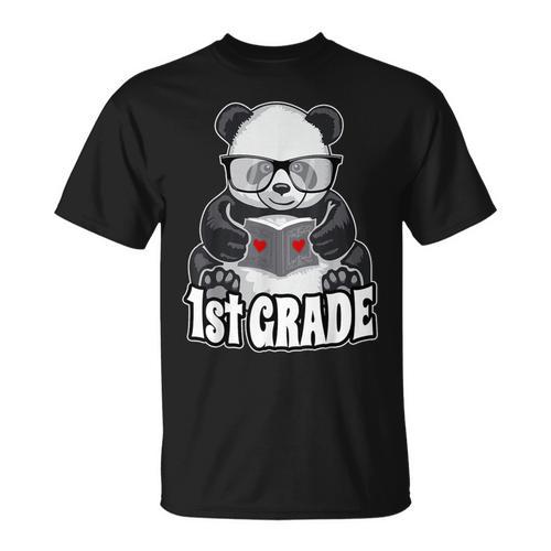 1st Grade Back To School Panda Book Reader Teacher Heart T-Shirt - Bookorys CA