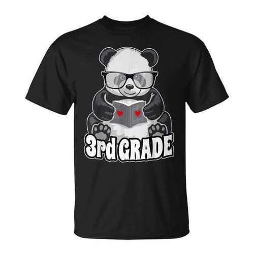 3rd Grade Back To School Panda Book Reader Teacher Heart T-Shirt - Bookorys