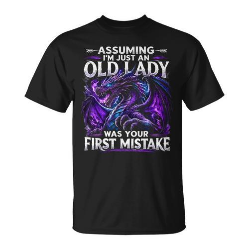 Assuming I'm Just An Old Lady Fantasy Book Reader Mom Dragon T-Shirt - Bookorys UK