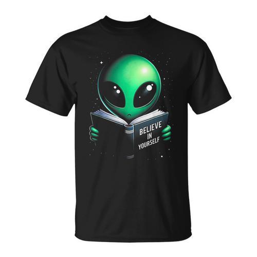 Believe In YourSelf Cute Alien Reading Book T-Shirt - Bookorys UK
