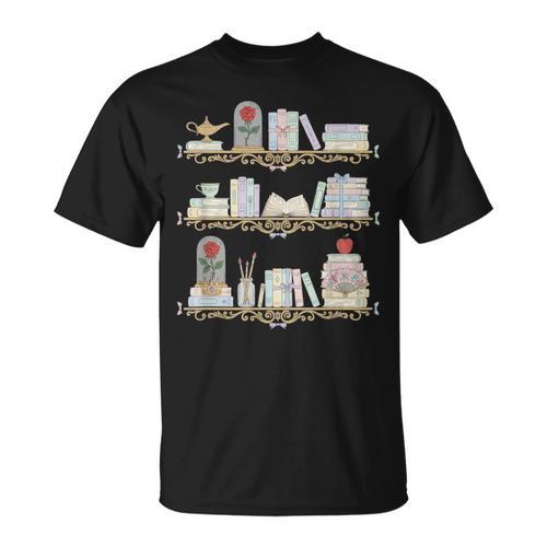 Belle Inspired Book Shelf Art Rose Book Lover For Women T-Shirt - Bookorys UK
