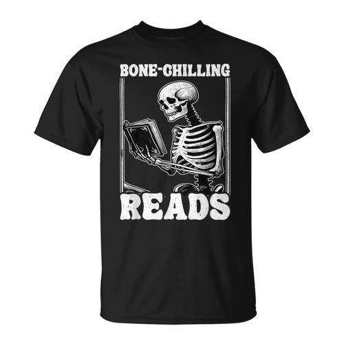 Bone-Chilling-Reads Skeleton Reading Bookworm Book Lovers T-Shirt - Bookorys DE