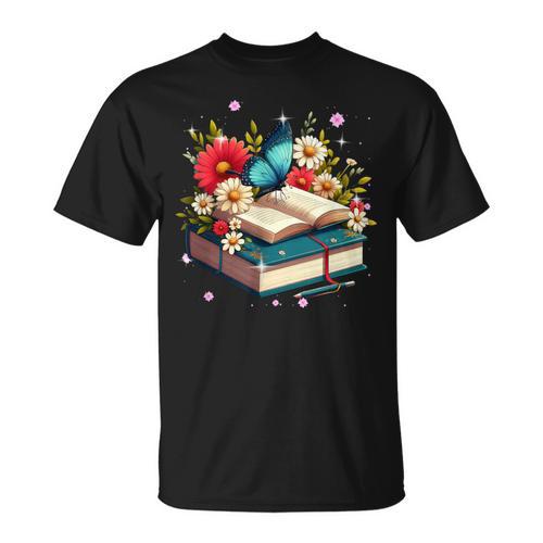 Book Flowers And Butterfly Beautiful Reading Reader T-Shirt - Bookorys DE