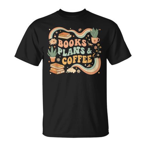 Book Lover Coffee Plants Retro Cozy Succulent Reading Groovy T-Shirt - Bookorys DE