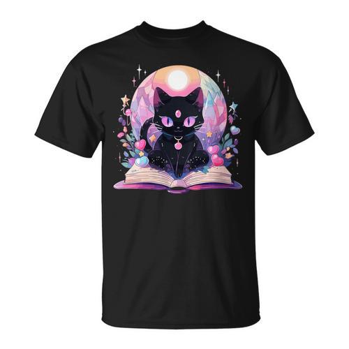 Book Lover Crystal Witchy Cute Cat Kawaii Pastel Goth T-Shirt - Bookorys AU