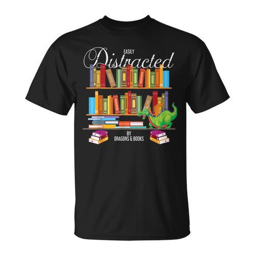 Book Lover Distracted By Books & Dragons Bookworm T-Shirt - Bookorys AU