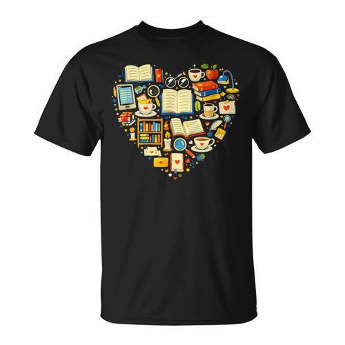 Book Lover Heart Reading Stack Bookworm T-Shirt - Bookorys AU